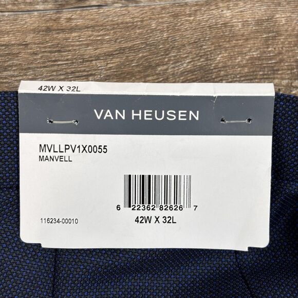 Van Heusen Manvell Dress Pants Men's 42x32 Navy Blue Slacks Flat Front Trousers - Picture 10 of 12